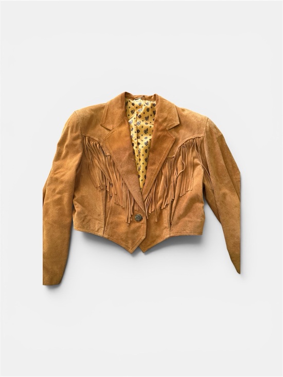 Vera Pelle Jackets & Blazers - Vintage Vera Pelle Fringed Suede Cropped Jacket - Tan
